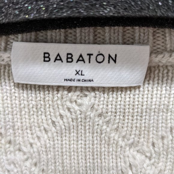 Aritzia Babaton | Seek Cable-Knit Shoulder Pad Sweater in Heather Birch - Picture 7 of 14